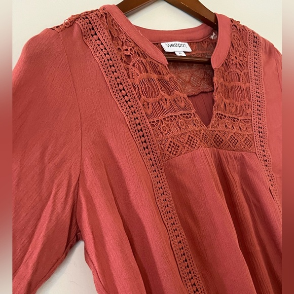 Westport Vibrant Spice Color 3/4 Sleeve Ruffle Rayon Blouse Women’s Size XS-M - Picture 4 of 13